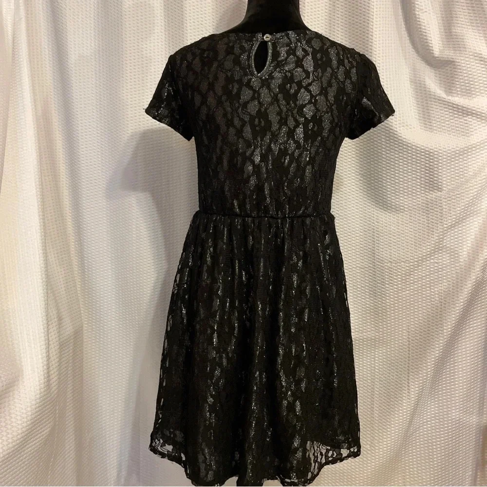 Justice Black Lace Dress With Silver Sparkling Lining Girls Size 16